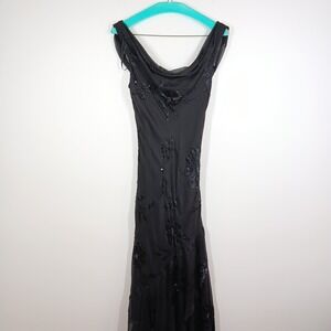 Betsy Adam Dress Women 6 Black Silk Blend Beaded Mesh Evening Gown